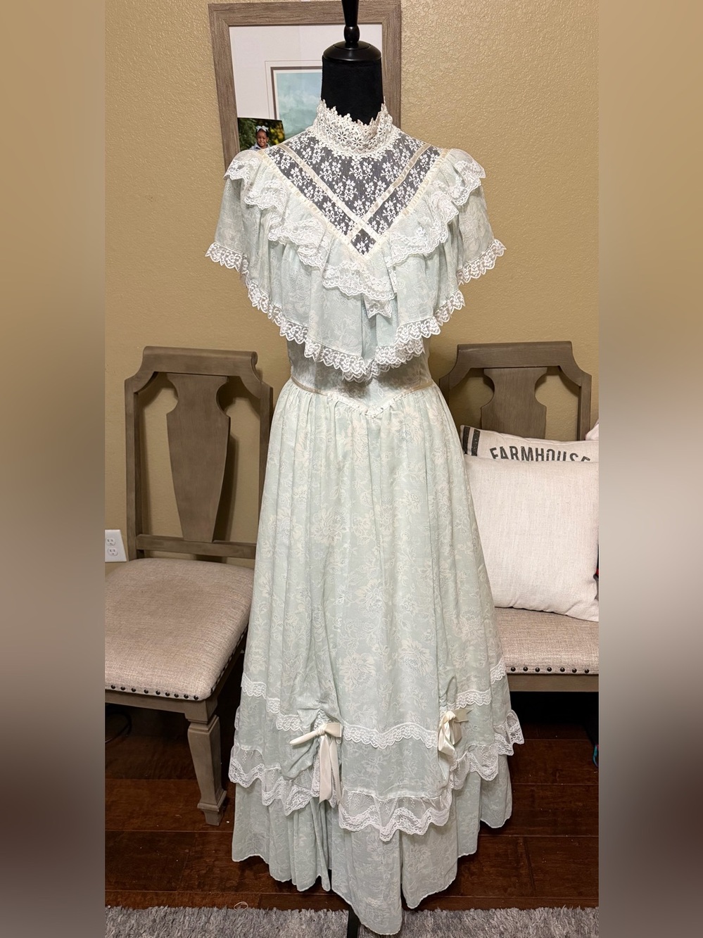 Vintage Gunne Sax by Jessica McClintock Light blue Lace Maxi Dress